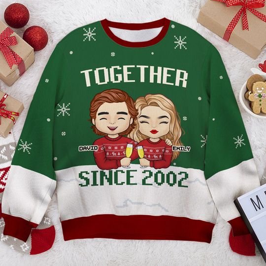 Together Since - Personalized Custom Unisex Wool Ugly Christmas Sweatshirt - Gift For Couple, Husband Wife, Anniversary, Engagement, Wedding, Marriage Gift