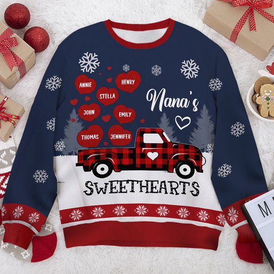 Nana's Little Sweethearts - Personalized Custom Unisex Ugly Christmas Sweatshirt -  Gift For Grandma, Grandparents