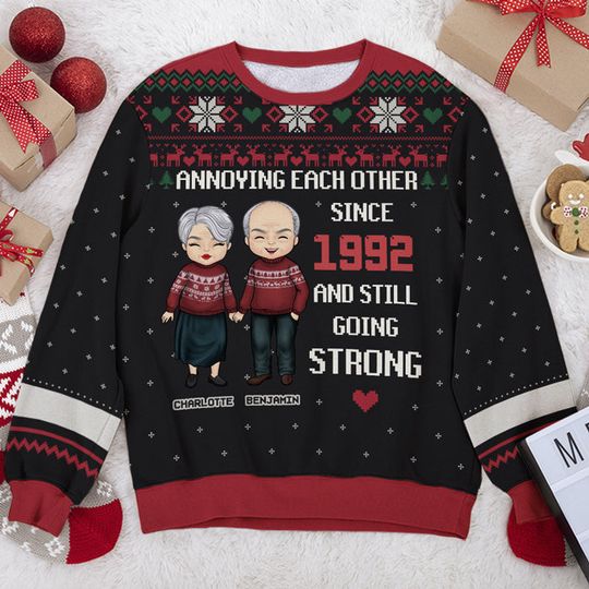 Annoying Each Other Since - Personalized Custom Unisex Ugly Christmas Sweatshirt - Gift For Couple, Husband Wife, Anniversary