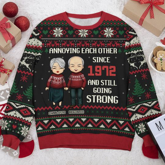 Couple Annoying Each Other Since - Personalized Unisex Ugly Christmas Sweatshirt - Gift For Couple, Husband Wife, Anniversary, Christmas Gift