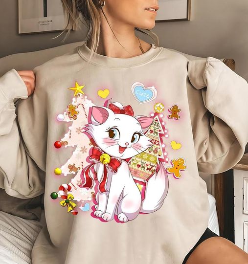 Disney Marie Cat Pink Christmas Sweatshirt, The Aristocats Marie Christmas Sweatshirt