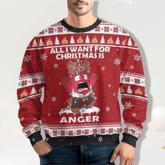 Disney Inside Out 2 Anger Ugly Sweater, Disneyland Sweater, Mickey Very Merry Xmas Sweater