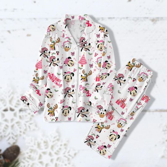 Mickey And Friend Christmas Pajamas, Pink Christmas Pajamas, Disney Family Christmas Pajamas