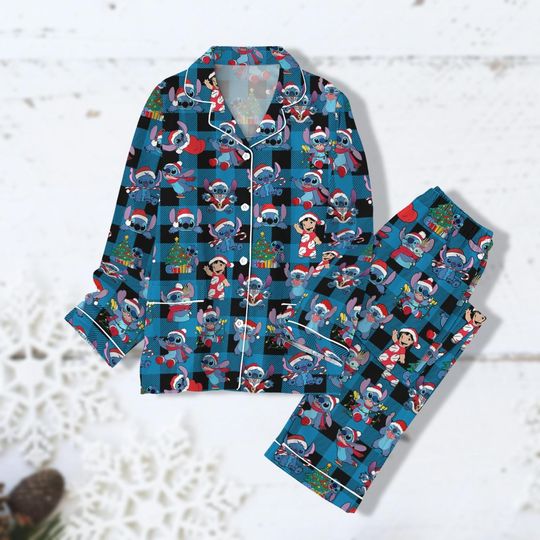 Disney Stitch Christmas Pajamas, Stitch Pajama, Christmas Pjs Family, Christmas Pajama