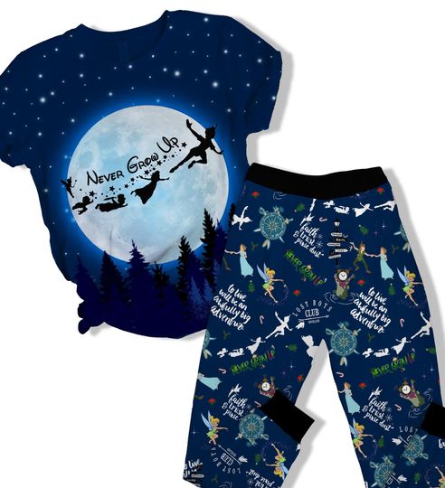 Disney Peter Pan Never Grow Up Pajama Set, Tinker Bell Captain Hook Pajamas