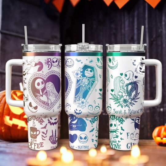 Jack And Sally Nightmare Christmas Engraved Tumbler, Disney Christmas Tumbler 40oz