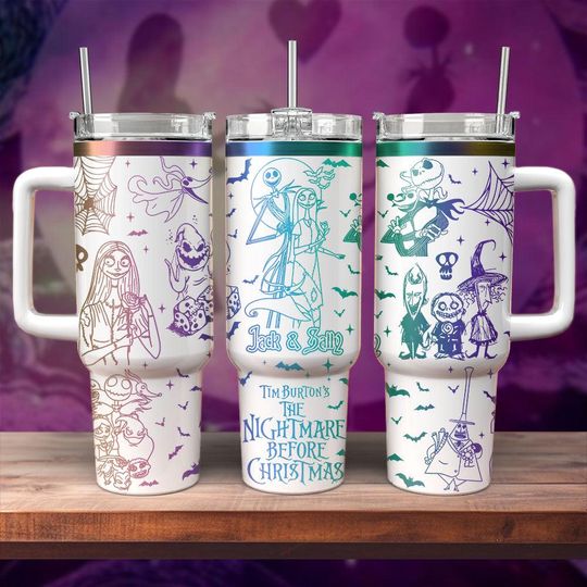 Jack Sally Couple Christmas Tumbler, Engraved Tumbler, Disney Nightmare Before Xmas Tumble