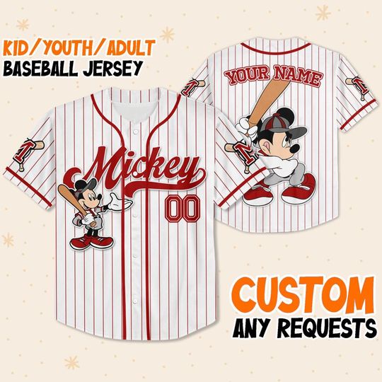 Custom Disney Mickey and Friends Mickey Crimson Baseball, Disney Baseball Jersey Sports