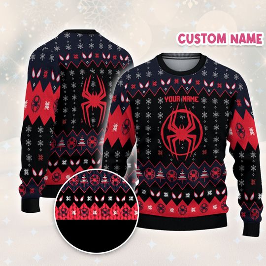Personalized Disney Christmas Spider Man Miles Morales Symbol Sweater, Christmas Sweater