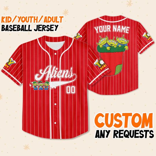 Personalized Toy Story Aliens Christmas, Custom Disney Baseball Jersey Sports Cute Gift