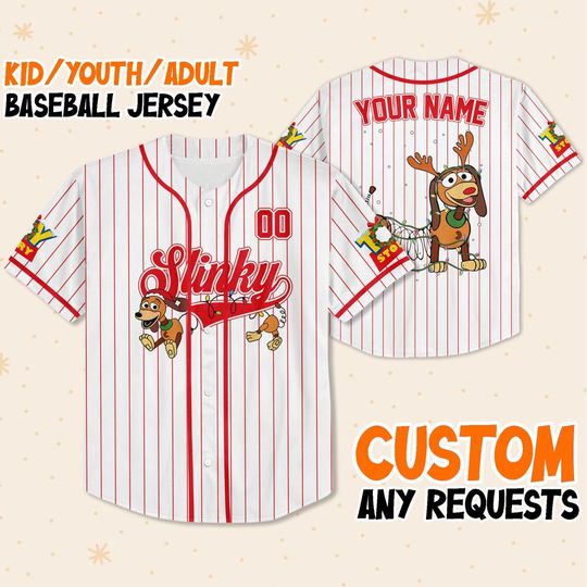 Custom Slinky Dog Toy Story Christmas, Custom Kids Youth Adult Disney Baseball Jersey