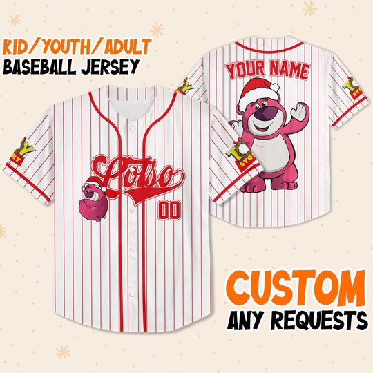 Custom Lotso Toy Story Christmas, Custom Kids Youth Adult Disney Baseball Jersey Sports