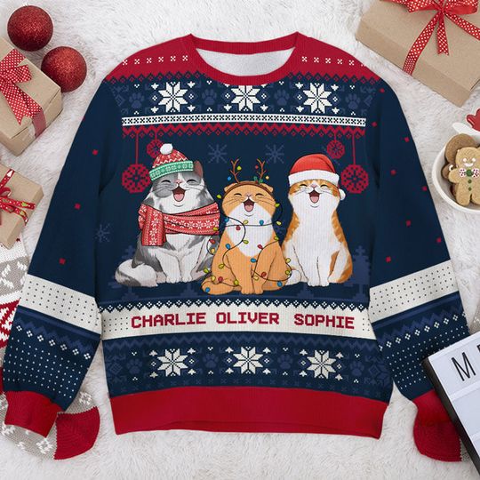 Christmas Cats - Personalized Custom Unisex Ugly Christmas Sweatshirt - Gift For Cat Lovers, Pet Lovers