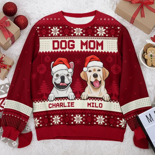 Dog Mom & Dad Merry Christmas - Personalized Ugly Christmas Sweatshirt