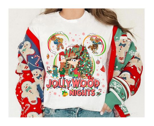 Disney Christmas Hollywood Studios Jollywood Nights Shirt, Phineas And Ferb Christmas Shirt