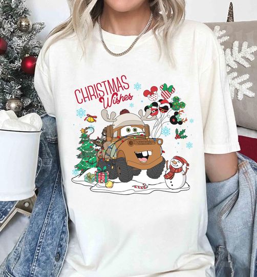Disney Tow Mater Vintage Christmas Wishes Portrait Shirt, Disney Xmas Shirt