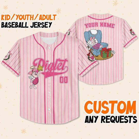 Custom Piglet Christmas Pink, Custom Disney Baseball Jersey Sports Outfit Cute Gifts