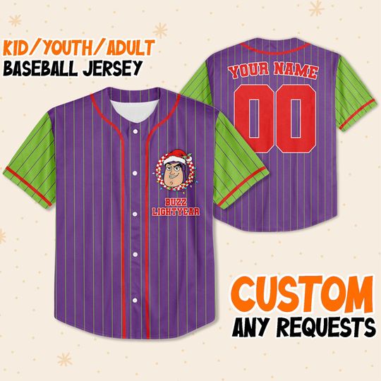 Custom Toy Story Buzz Lightyear Christmas Green, Disney Baseball Jersey Sport Cute Gifts