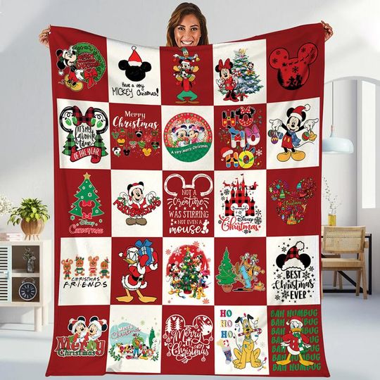 Disneyland Mickey And Friends Christmas Blanket, Merry Christmas Blanket