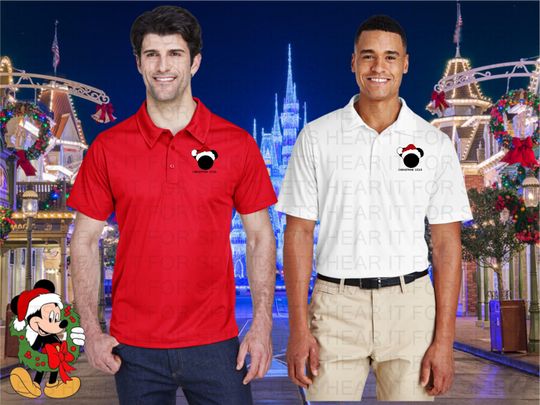 Disney Christmas Polo, Mickey Performance Golf Polo, Mens Disney Christmas Polo, Santa Mickey Polo Shirt