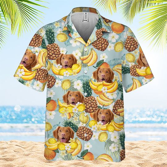 Tropical Fruit Pattern - Dog & Cat Personalized Unisex Hawaiian Shirt - Upload Image, Dog Face, Cat Face - Summer Vacation Gift, Gift For Pet Owners, Pet Lovers