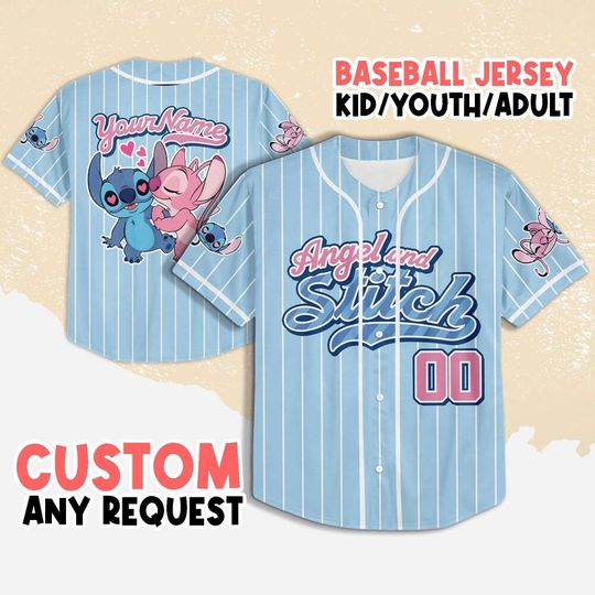 Custom Angel and Stitch Baseball Jersey, Disney Christmas Angel and Stitch Jersey