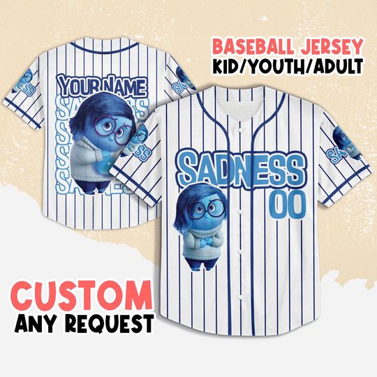 Personalized Inside Out Sadness Baseball Jersey, Disney Sadness Baseball Jersey