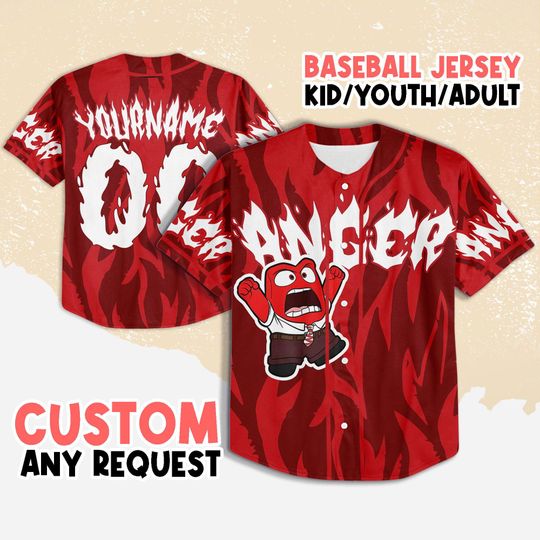 Personalized Inside Out Anger Red Baseball Jersey, Disney Anger Baseball Jersey