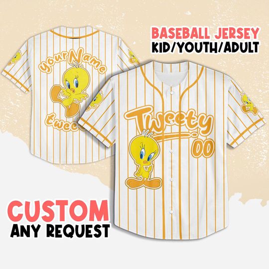Personalized Tweety Baseball Jersey, Custom Looney Tunes Tweety Jersey, Disney Jersey