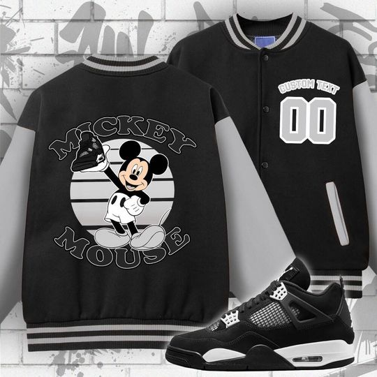 Custom Disney Mickey Mouse White Thunder Varsity Jacket, Mickey Mouse Baseball Jacket