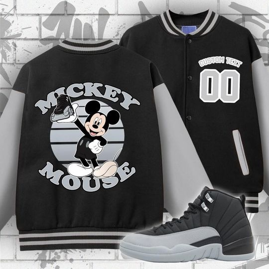 Custom Disney Mickey Mouse Wolf Grey Unisex Varsity Jacket, Mickey Mouse Baseball Jacket