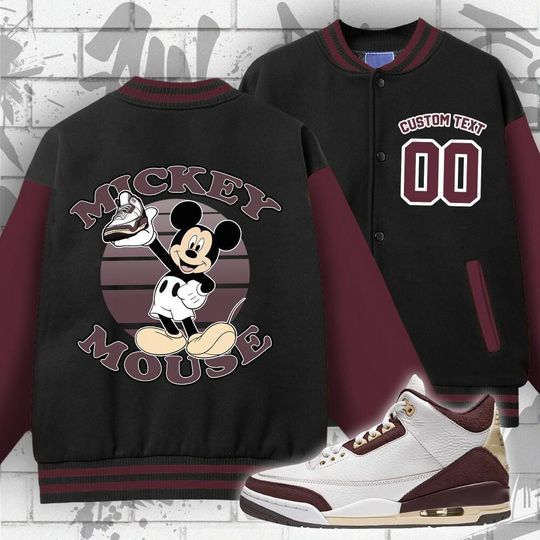 Custom Disney Mickey Mouse Burgundy Crush Varsity Jacket, Mickey Mouse Baseball Jacket
