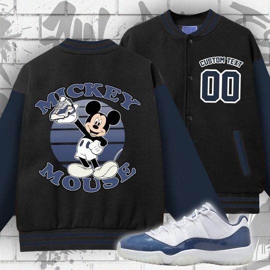 Custom Disney Mickey Mouse Diffused Blue Varsity Jacket, Mickey Mouse Baseball Jacket
