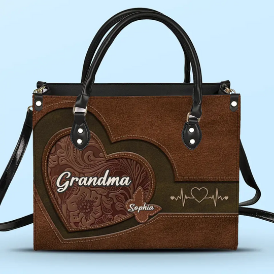 Happiness Is Being A Grandma - Family Personalized Custom Leather Handbag