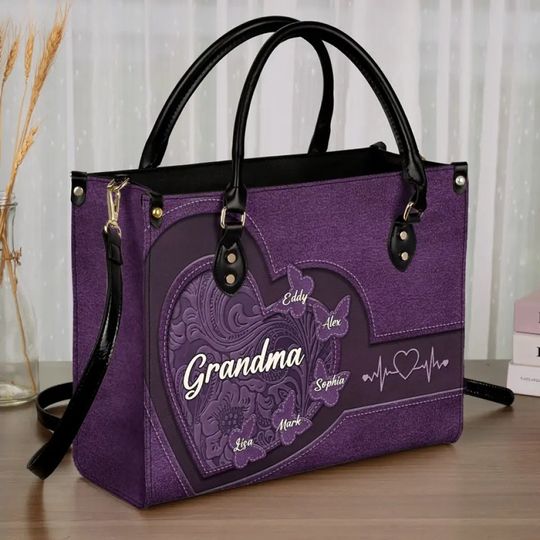 Happiness Is Being A Grandma - Family Personalized Custom Leather Handbag