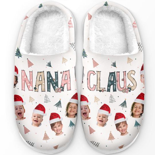 Custom Photo The Coolest Nana Claus Ever - Family Personalized Fluffy Slipper