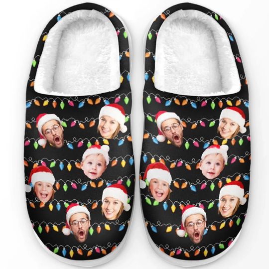 Custom Photo My Favorite Color Is Christmas Lights - Family Personalized Fluffy Slippers