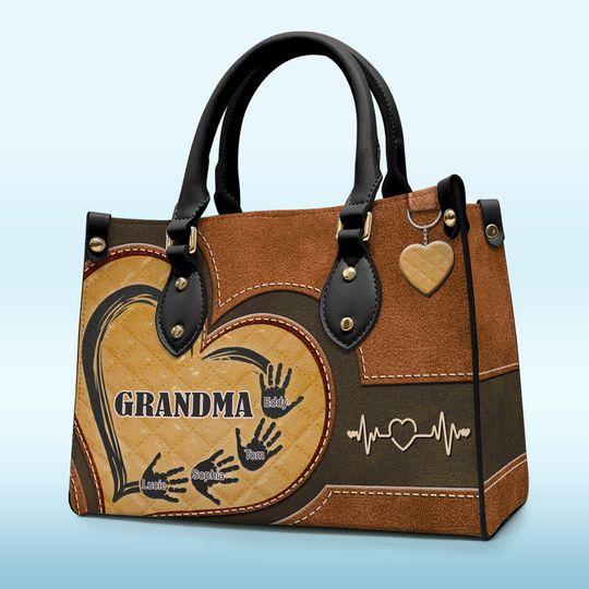 Grandma, We Always Love You - Family Personalized Custom Leather Handbag