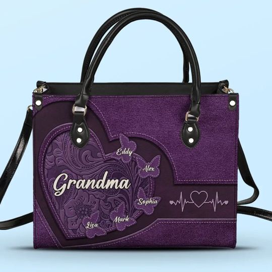 Happiness Is Being A Grandma - Family Personalized Custom Leather Handbag