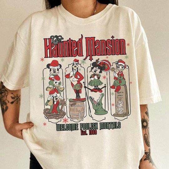 Retro Disney Haunted Mansion Christmas Shirt, Mickey and Friends Christmas Shirts