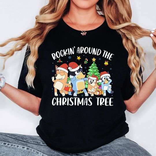 BlueyDad Family Christmas Tee, Matching Christmas Family Xmas Shirt Cute Christmas Family tshirt Disneyland