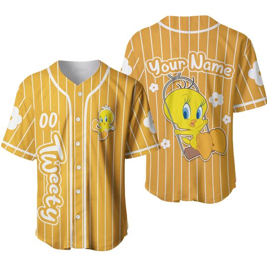 Personalized Tweety Yellow Baseball Jersey, Looney Tunes Tweety Jersey, Disney Tweety Jersey