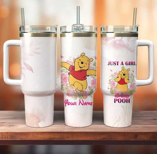 Winnie The Pooh Tumbler, Personalized 40 Oz Tumbler, Disney Tumbler Cup With Handle