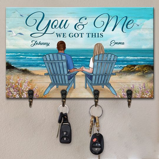 We Are Here, Together - Couple Personalized Custom Rectangle Shaped Key Hanger, Key Holder - Gift For Husband Wife, Anniversary