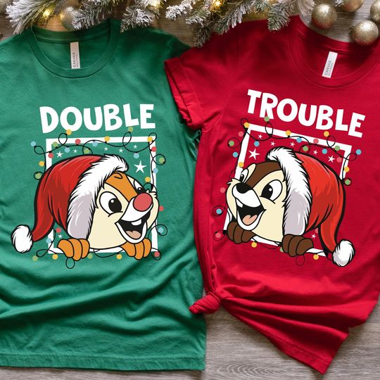 Double Trouble Funny Couple Christmas Shirt, Christmas Disney Family Vacation T-shirt, Chipmunks Gifts