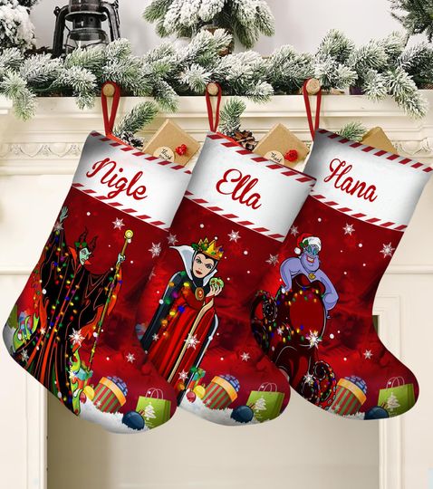 Personalized Disney Villain Christmas Stocking, Custom Stocking With Name