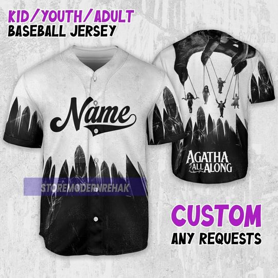 Personalize Agatha All Along Movie Baseball Jersey, Custom Kid Youth Adult Disney Baseball Jersey Team