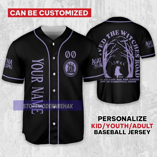 Personalize Agatha All Along I Survived The Witches Road Baseball Jersey, Custom Kid Youth Adult Disney Baseball Jersey