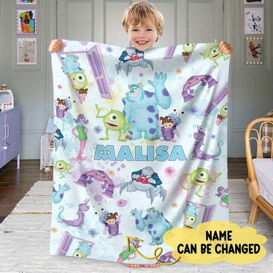 Personalized Watercolor Monsters Inc Blanket, Custom Name Monster Inc Blanket, Disneyland Birthday Gift Blanket