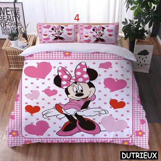 Cute Disney Minnie Mouse Kawaii Bedding Set Mickey Mouse 3D Cartoon